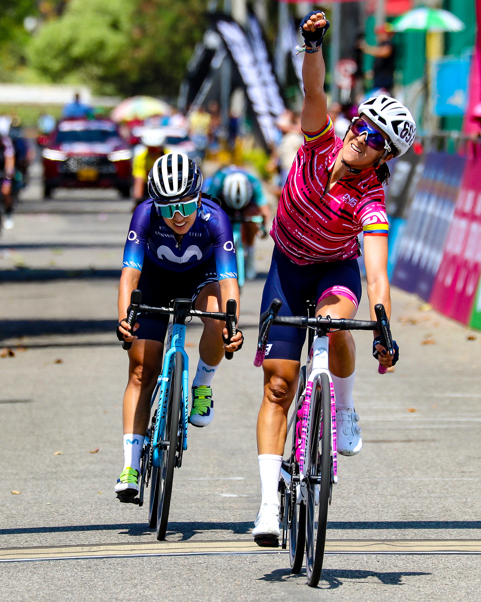 Diana Peñuela winning the 2023 Colombian National Championships. Photo by Anderson Bonilla, courtesy DNA Pro Cycling
