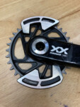 SRAM Transmission has chainring mounted bashguards. Photo by Tom Jow