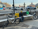 Waiting to deliver food. Cycling in Madrid, Spain, 2024. Photo by Dave Iltis