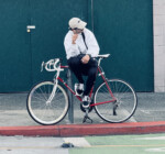 Cyclist. Bancroft. Cool. Berkeley, Calfornia. Photo by Dave Iltis