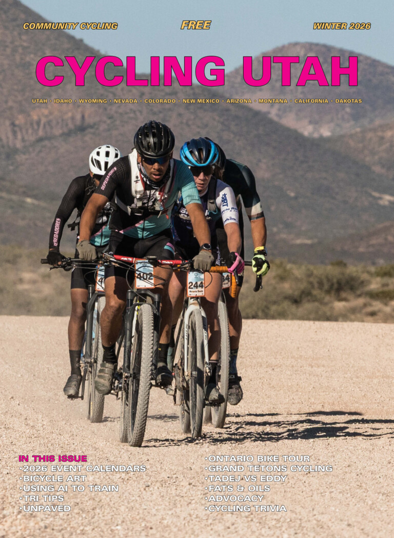 Cycling West Winter 2026 Cover Photo: Riders in the 2025 BorderLands Gravel event held on November 15, 2025 in Douglas, Arizona. Photo by Sean Benesh