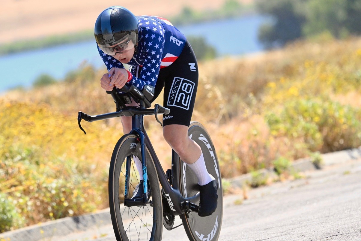 Emily Ehrlich wins Lake Perris TT racing for Virginia's Blueridge Twenty28Photo: VeloImages / Redlands Bicycle Classic