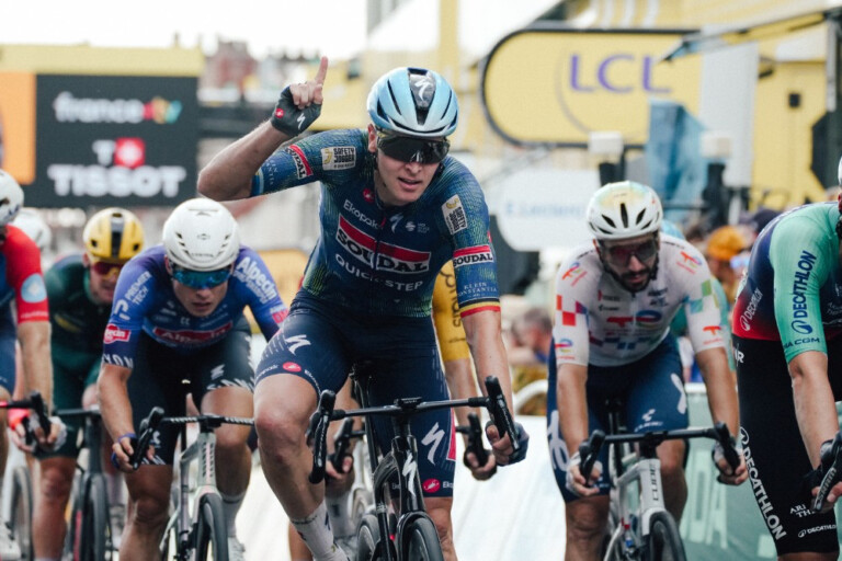 Tim Merlier (Soudal-Quick Step) takes stage 12 makes it 3 in the 2026 Tour de France. Photo: © A.S.O / Thomas Maheux