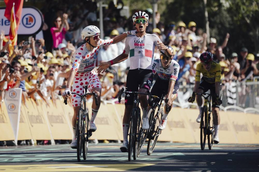 05/07/2026 - Tour de France 2026 - Étape 2 - Tarragone / Barcelone (168,5 km) - Tadej POGACAR (UAE TEAM EMIRATES XRG), Isaac DEL TORO (UAE TEAM EMIRATES XRG) © A.S.O./Thomas Maheux