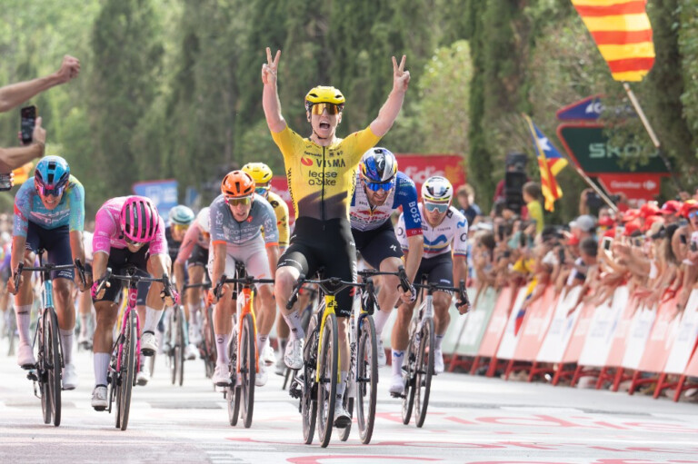 Matthew Brennan (Visma Lease-a-Bike) took his second stage win in the 2026 Vuelta a España. Photo Toni Baixauli/ASO