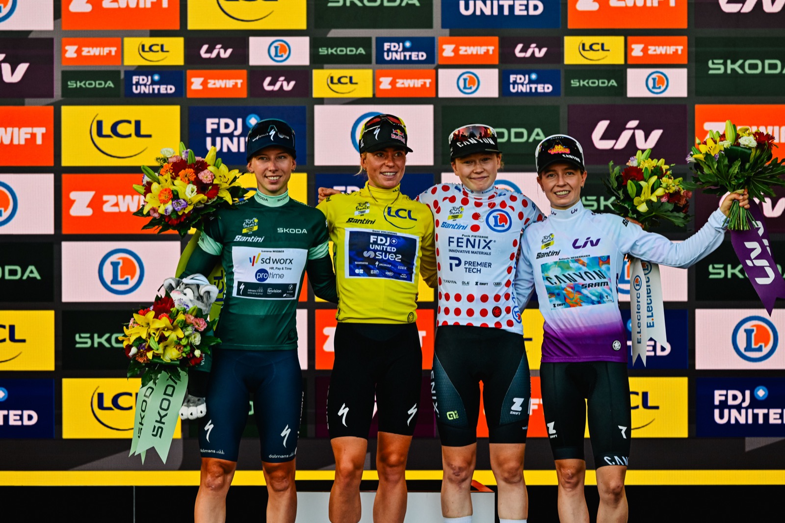 09/08/2026 - Tour de France Femmes avec Zwift 2026 - Étape 9 - Nice / Nice (99,9 km) - Lorena WIEBES (TEAM SD WORX - PROTIME), Demi VOLLERING (FDJ UNITED-SUEZ), Puck PIETERSE (FENIX-PREMIER TECH), Antonia NIEDERMAIER (CANYON//SRAM) - Photo: Billy Ceusters/ASO