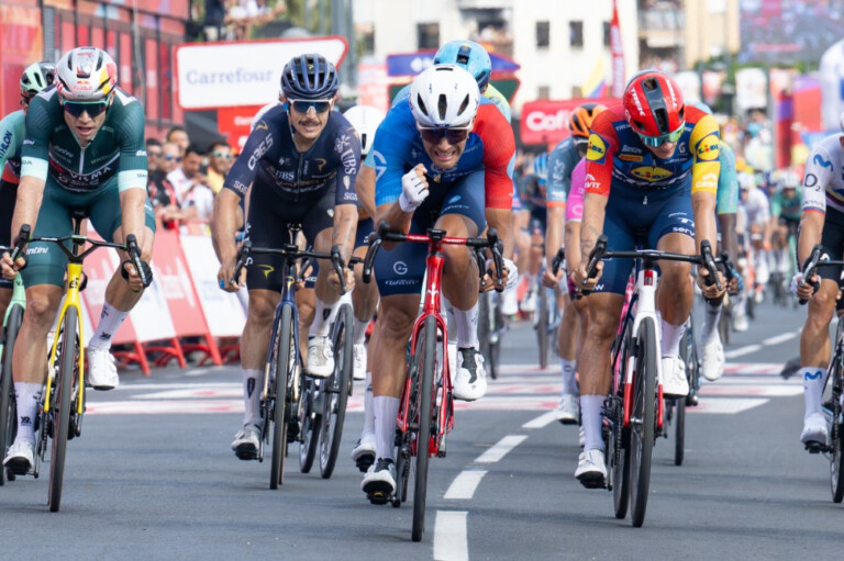 Bastien Tronchon (Groupama-FDJ United) won the sprint to take Stage 10 of the 2026 Vuelta a España. Photo: Toni Baixauli/ASO