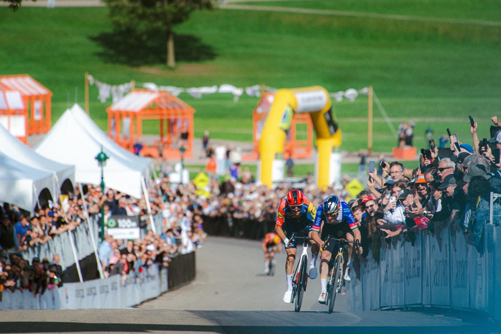 Remco Evenepoel (right) outsprinted Giulio Ciccone to win the 2026 edition. Scenes from the 2026 Grand Prix Cycliste de Québec. Photo: Courtesy GPCQM